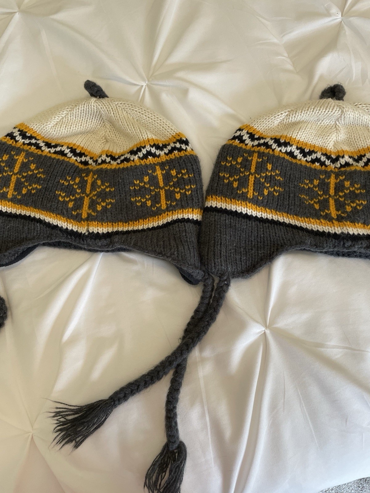 TWO Boston Bruins NHL ’47 Brand Winter Hats Flap Ears Tassels EUC