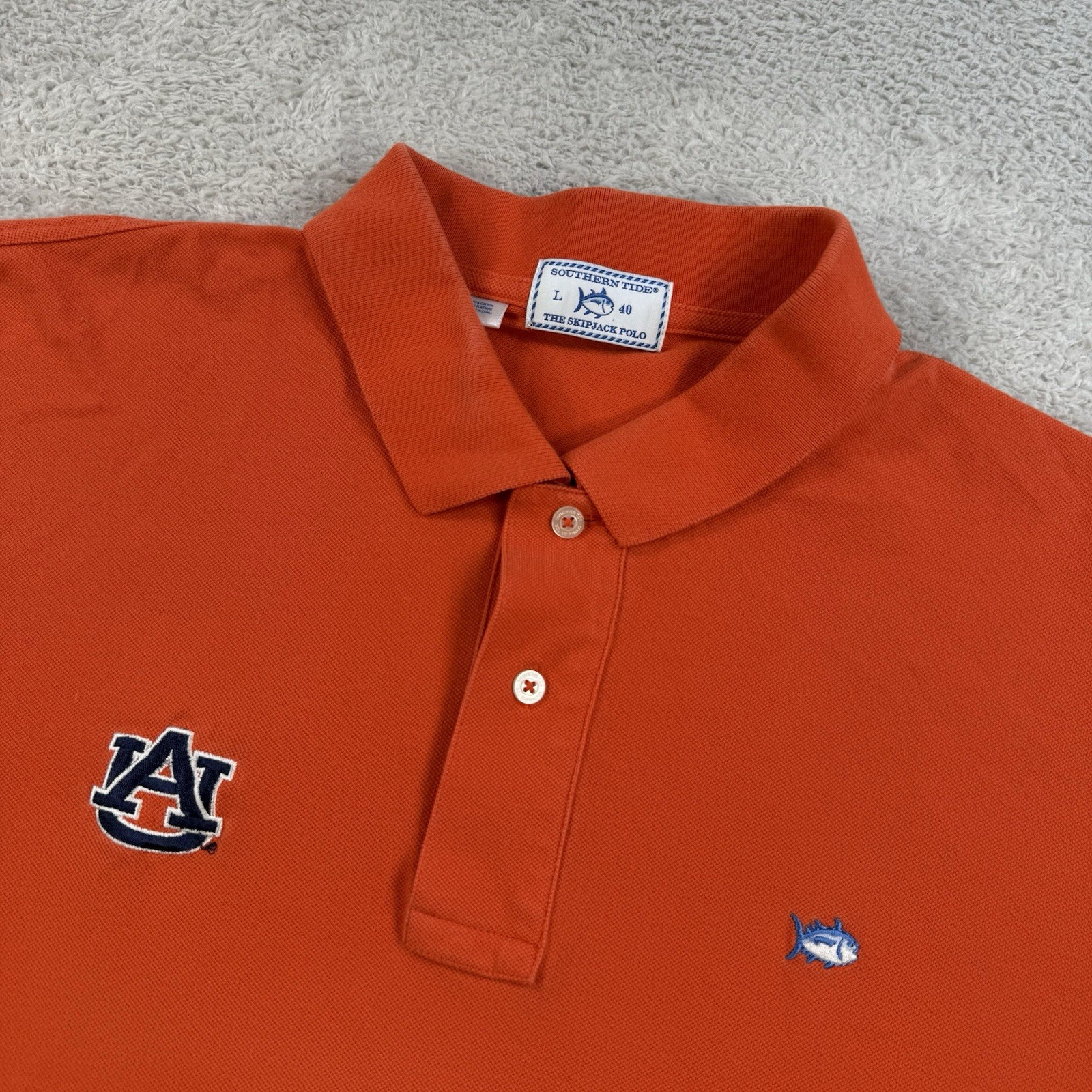 Auburn Tigers Southern Tide Polo Mens Large Orange Skipjack Short Sleeve Shirt