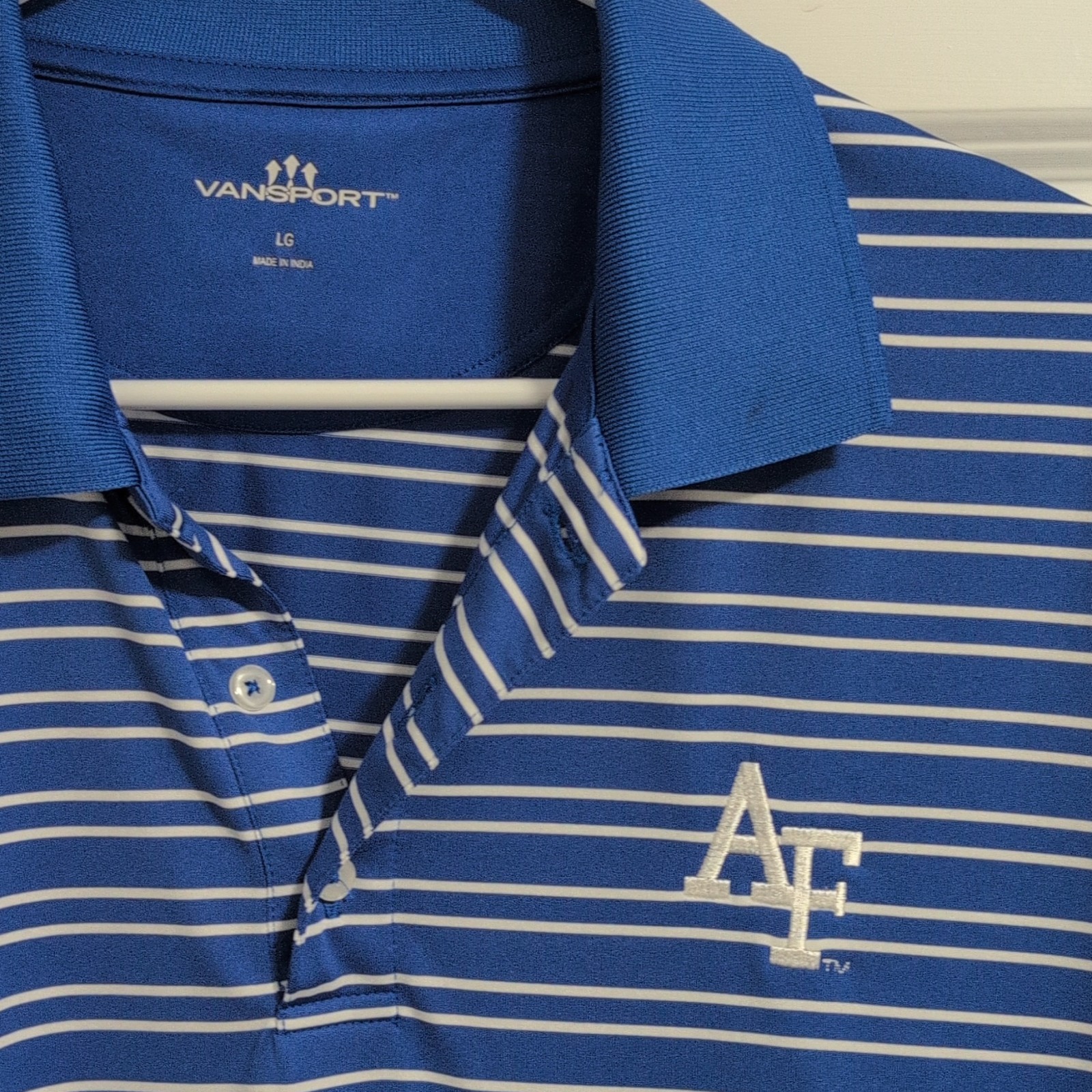 AIR FORCE ACADEMY Men’s Vansport Size Large Blue & White Striped Polo