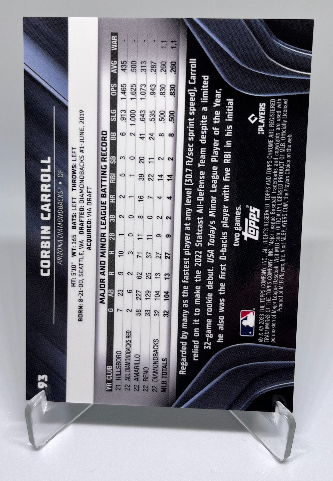 2023 Topps Chrome Black Corbin Carroll RC Purple Mini Diamond Refractor /199