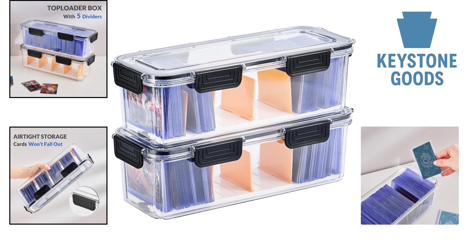 Large Capacity Clear Plastic Trading Card Storage Box with Dividers – 2 Pack