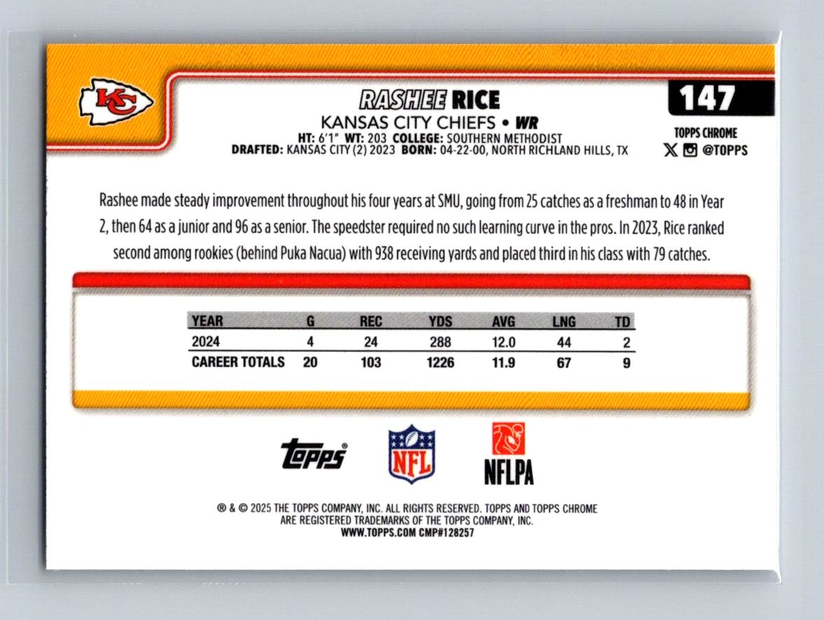 2025 Topps Chrome RASHEE RICE X-Fractor #147