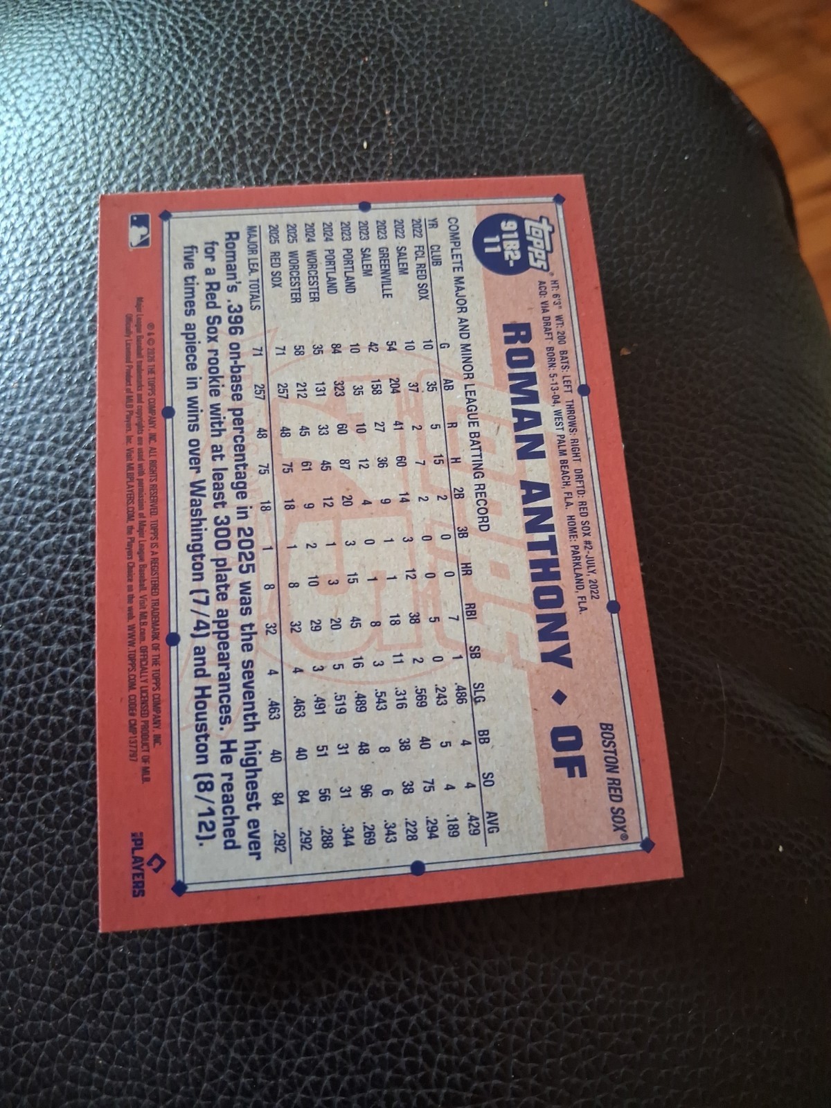 2026 Topps Series 2 Baseball 1991 Topps 91B2-11 Roman Anthony, Boston Red Sox RC