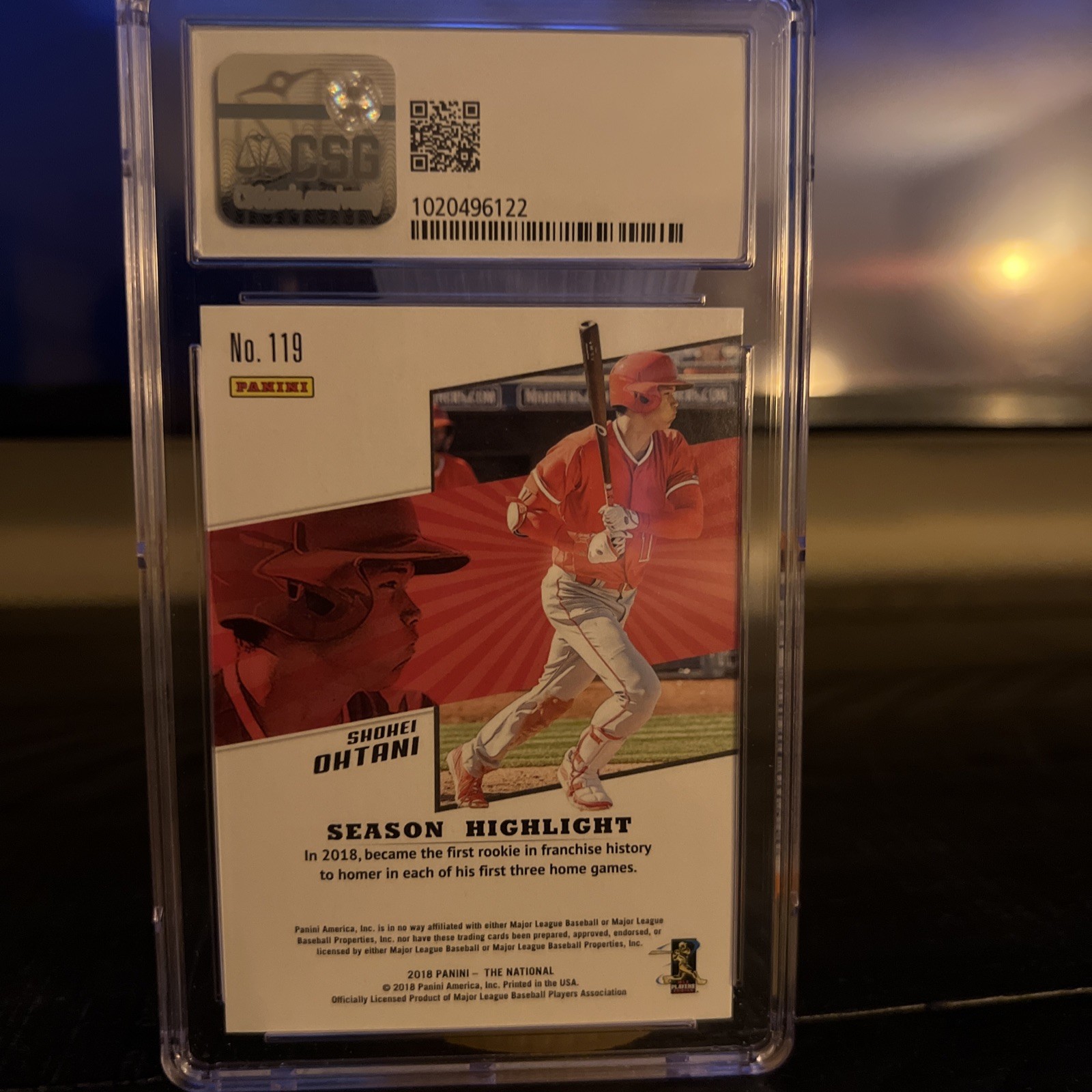 SHOHEI OHTANI 2018 PANINI THE NATIONAL RAPTURE ROOKIE card #190 /399 PSA 10 #119