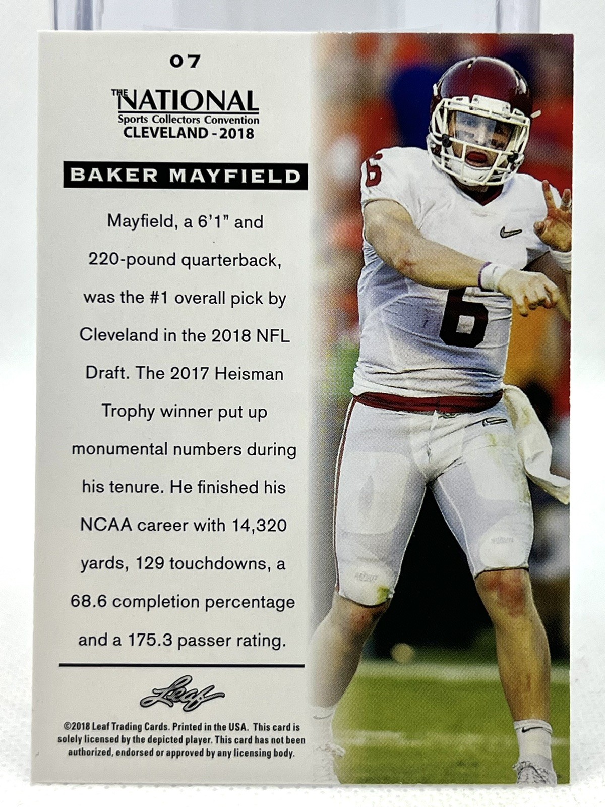 2018 Leaf The National 6/25 Purple Baker Mayfield Rookie Jersey Number Match