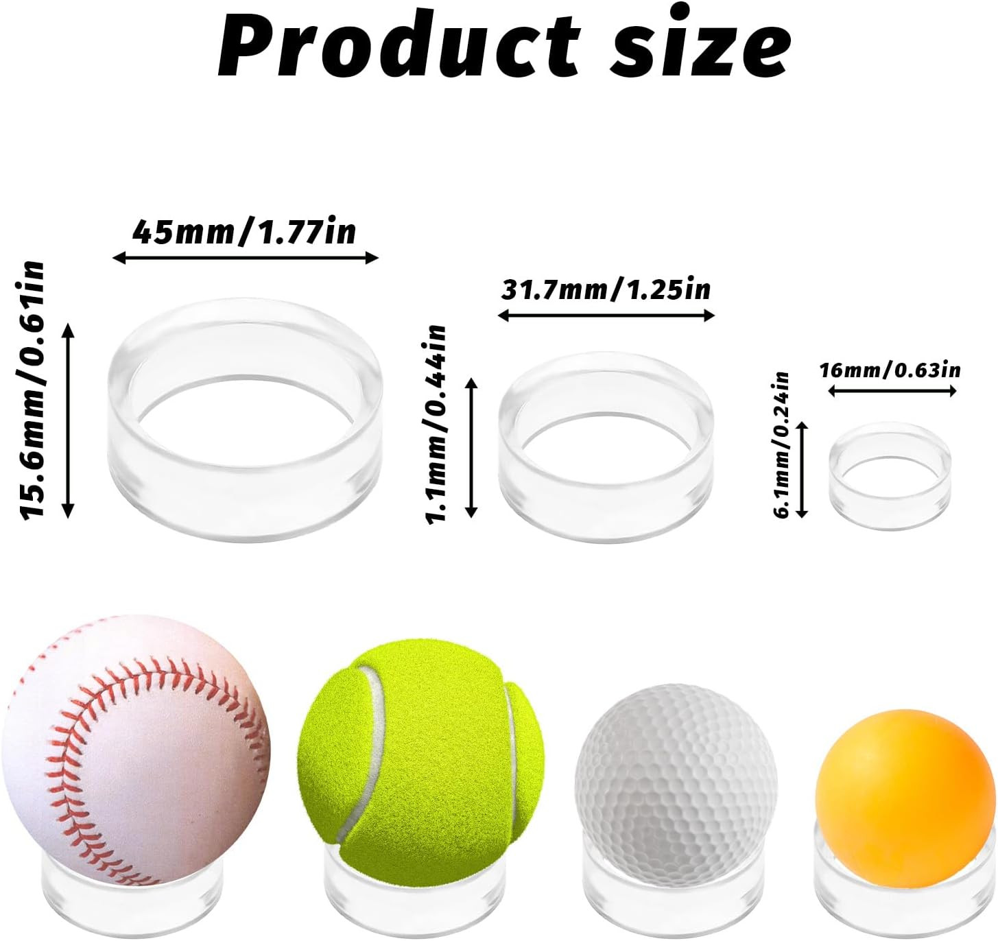 9Pcs Baseball Stand, Clear Ring Ball Sphere Stand, Softball Display Holder, roun