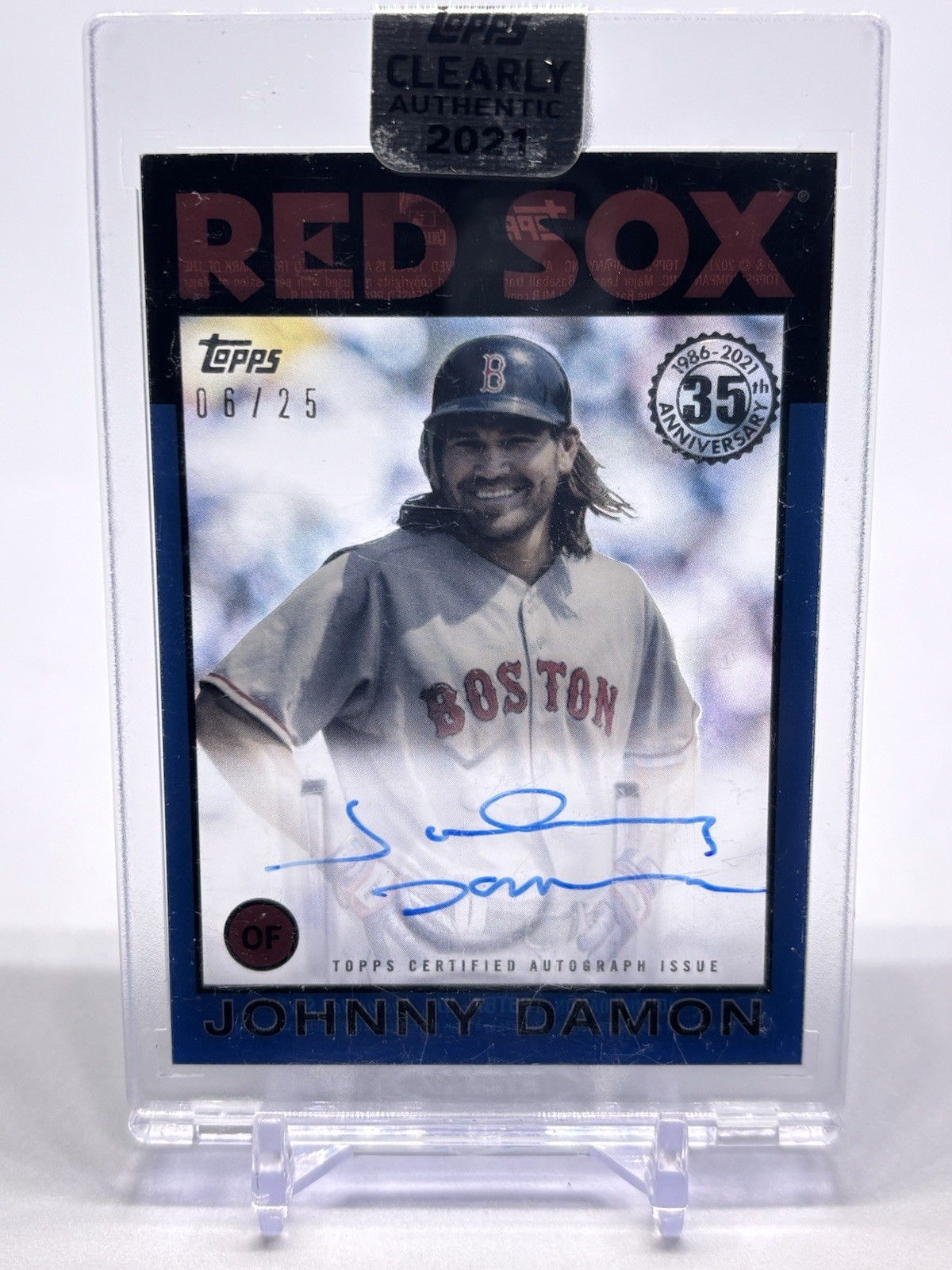 2021 Clearly Authentic Johnny Damon Auto /25 #86TBA-JD Encased Red Sox