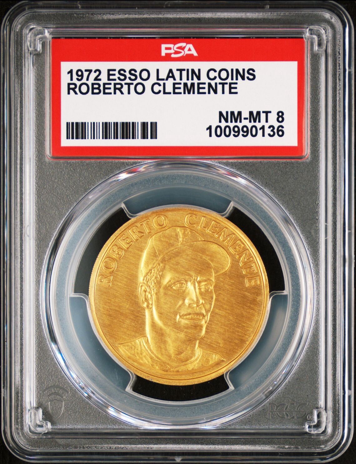 1972 Esso Oil Latin Coins Roberto Clemente PSA 8