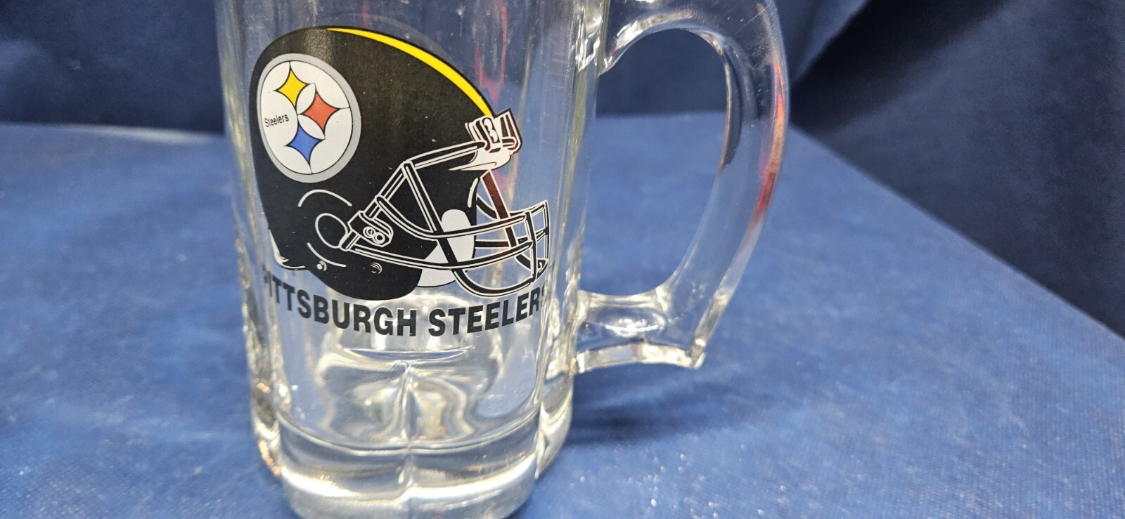 Vintage Pittsburgh Steelers Clear Glass Heavy Mug With Logo On Both Sides