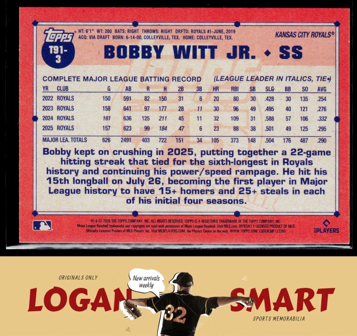 Bobby Witt Jr. 2026 Topps 35th Anniversary #T91-3 Kansas City Royals