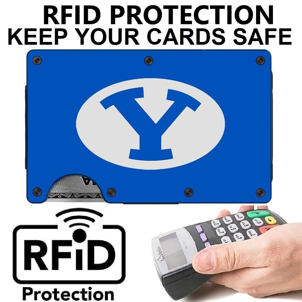 BYU Cougars Engraved Titanium Carbon Fiber Blue RFID Blocking Wallet w Clip D7
