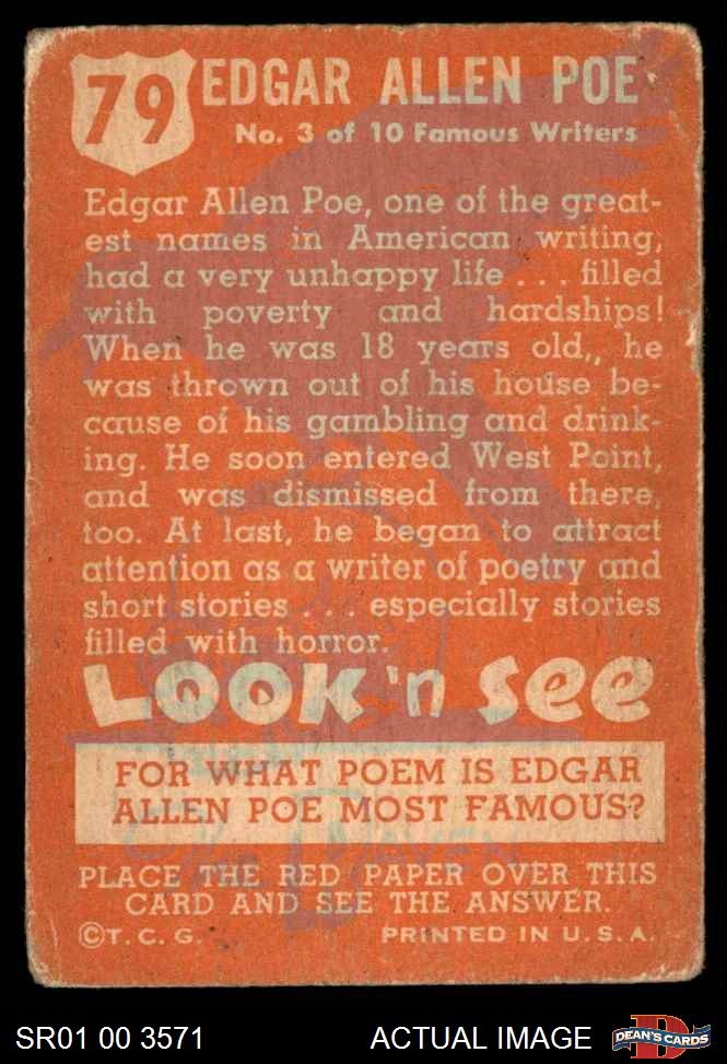 1952 Topps Look ‘N See #79 Edgar Allen Poe 1 – POOR