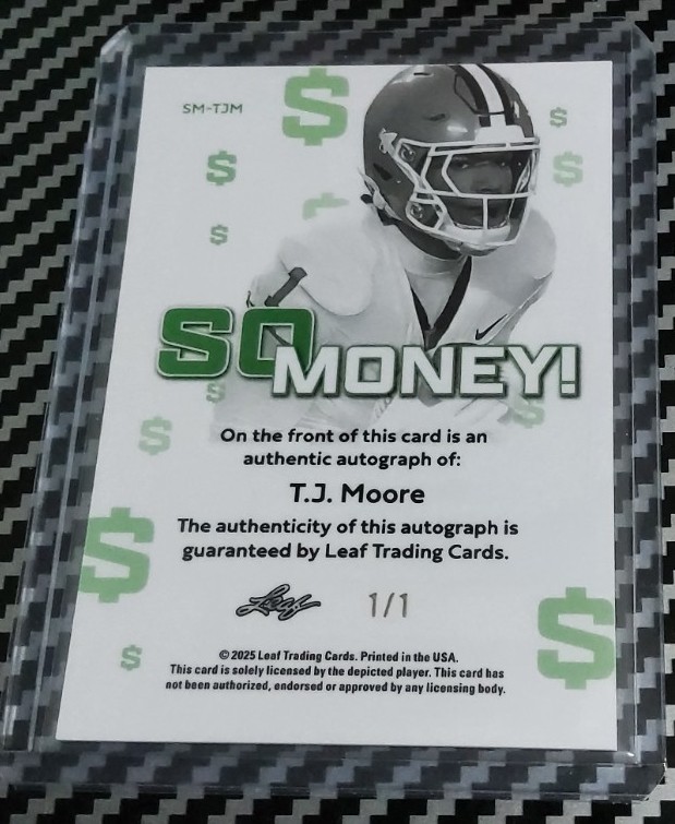 2025 Leaf Metal T.J. Moore Auto #1/1 So Money! White Chrome SSP #SM-TJM Clemson