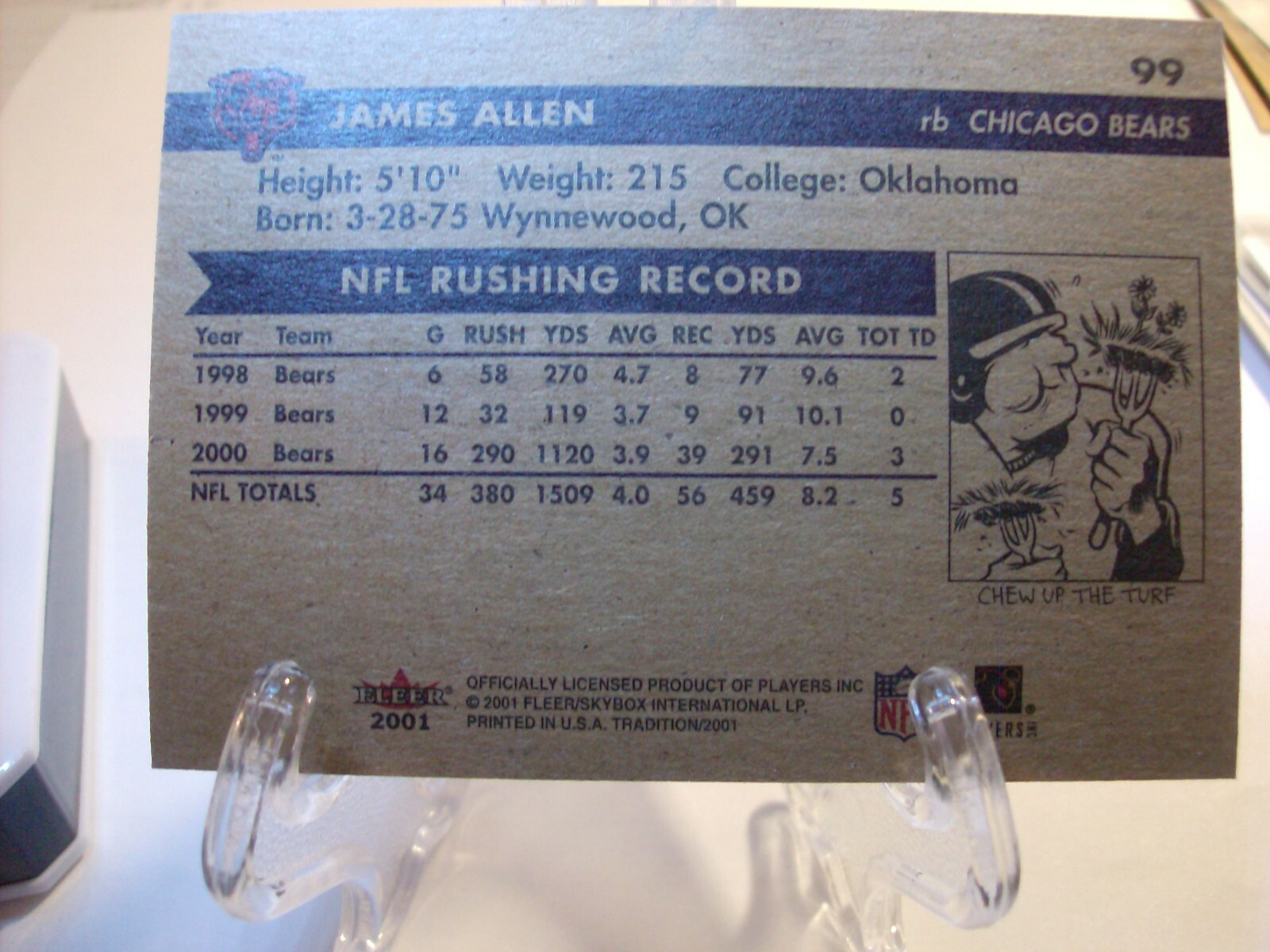 2001 Fleer Tradition Glossy Football Card #99 James Allen (82320)