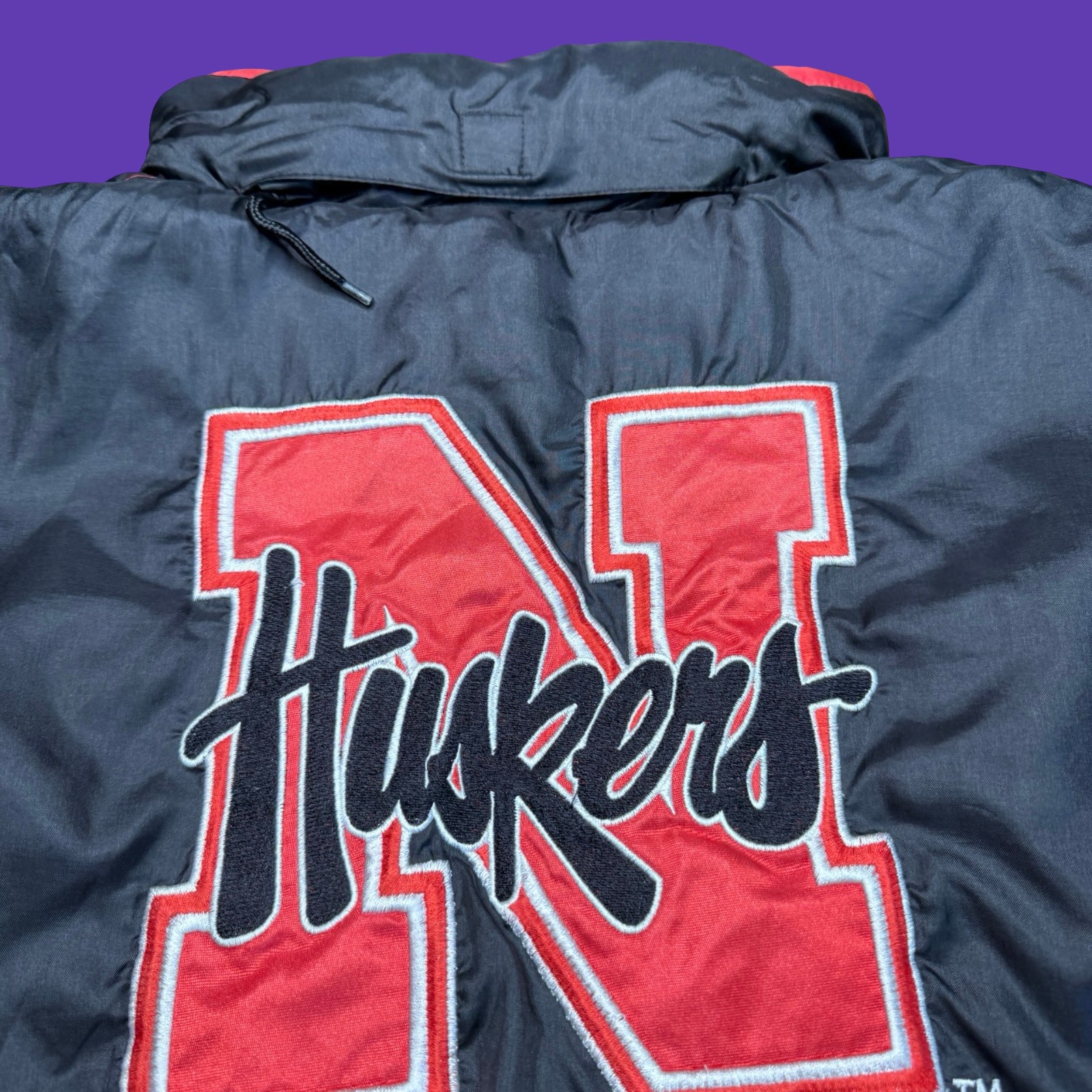Vintage Nebraska Huskers Jacket XL Red Black Full Zip NCAA Hidden Hood *Read
