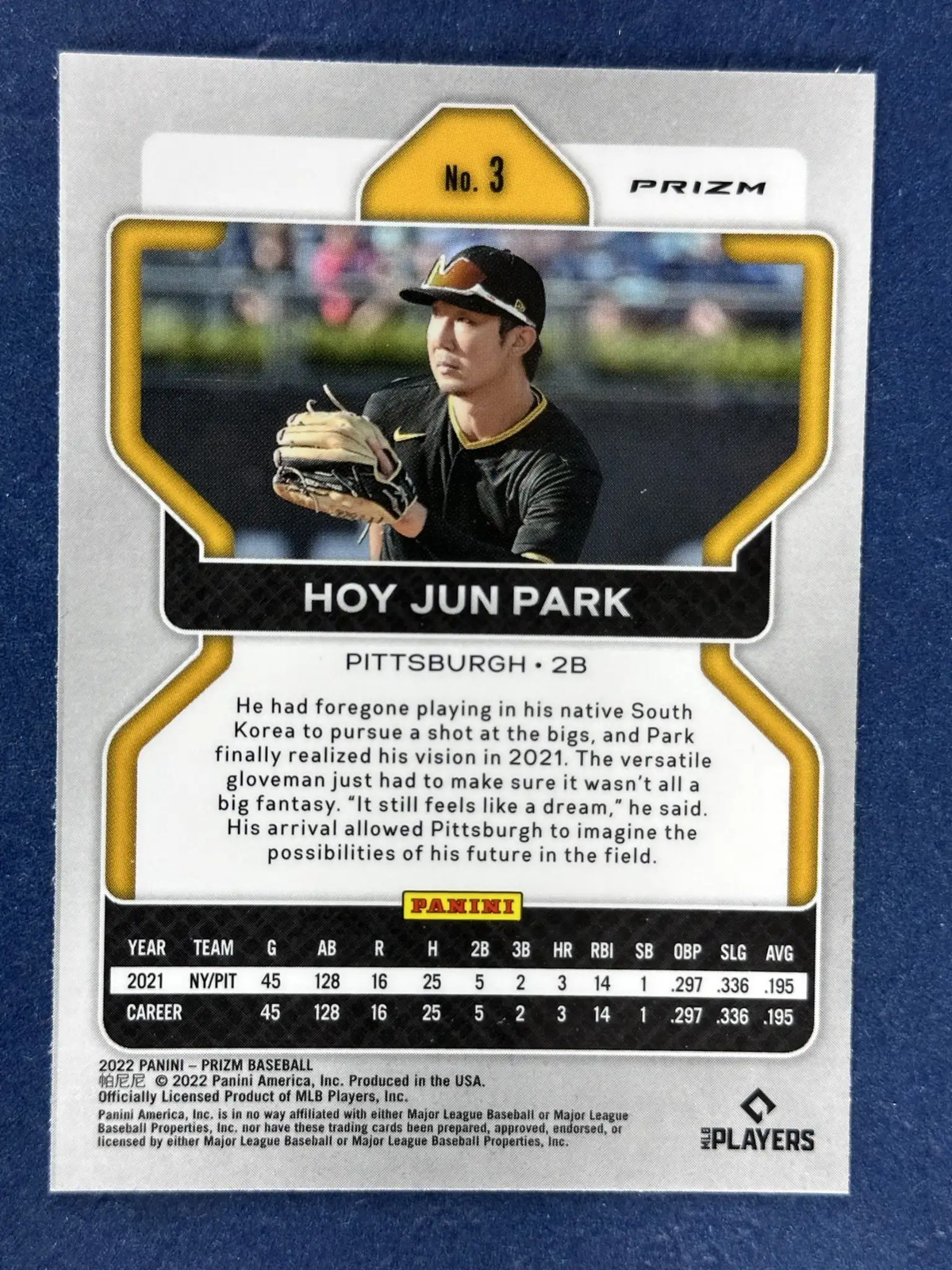 2022 Panini Prizm Carolina Blue Navy Blue #3 Hoy Jun Park Pirates RC