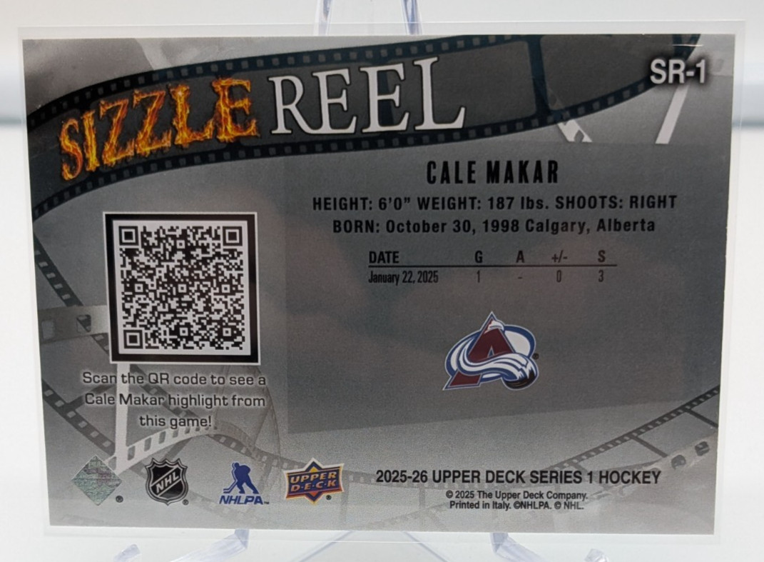 2025-26 Upper Deck Series 1 #SR-1 Cale Makar Sizzle Reel Colorado Avalanche