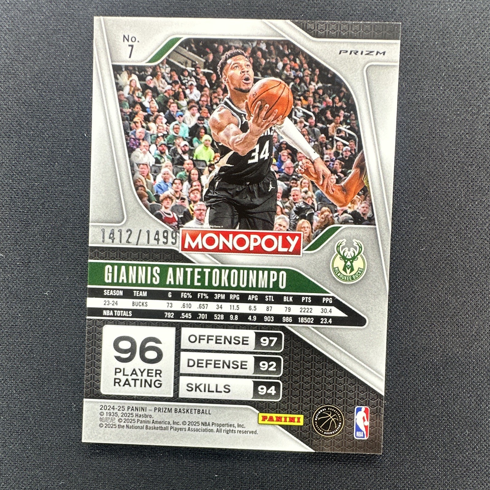 Panini 2024-25 Prizm Monopoly Giannis Antetokounmpo Orange Prizm #7 /1499