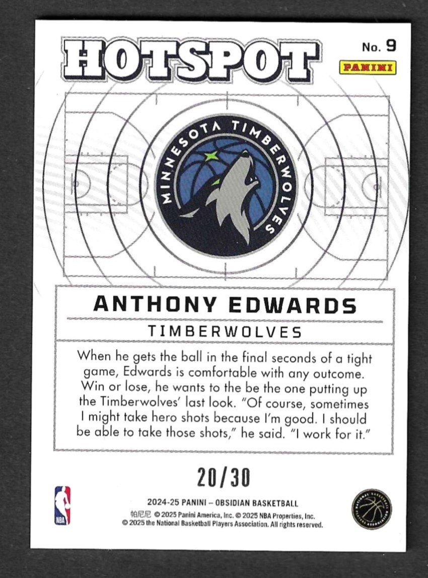 ANTHONY EDWARDS 2024-25 Obsidian Hotspot Electric Etch FIRE AND ICE #20/30