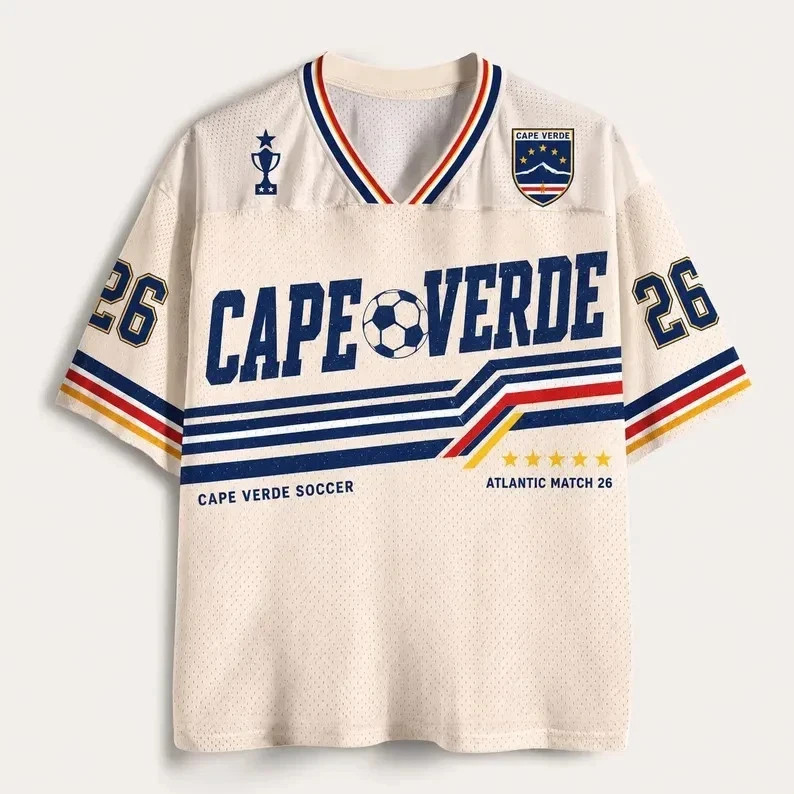 Retro Cape Verde Soccer Mesh Jersey, Vintage Football Supporter Tee
