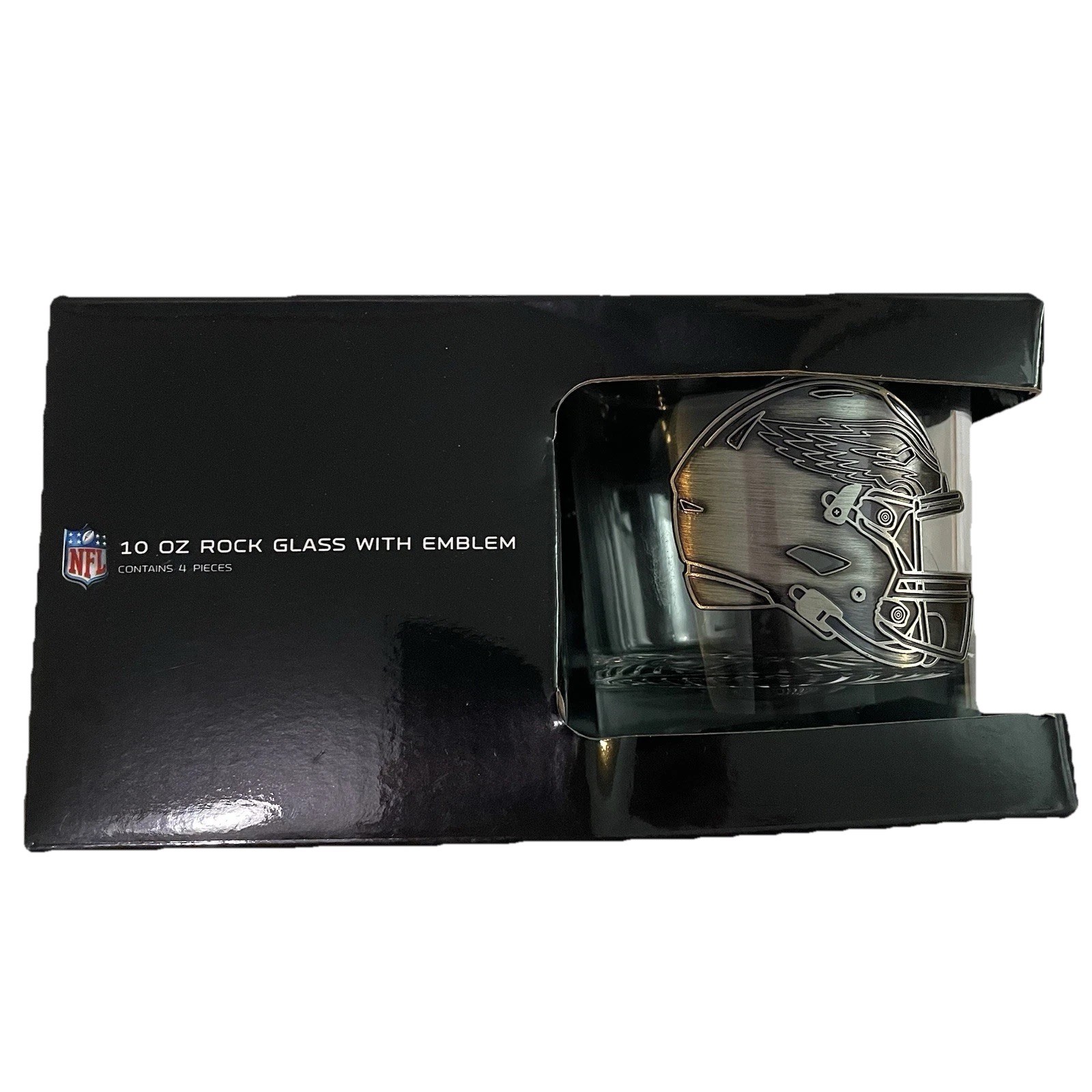 Philadelphia Eagles NFL Whiskey Glasses 10oz Set of 4 Rocks Glasses w/ Emblem