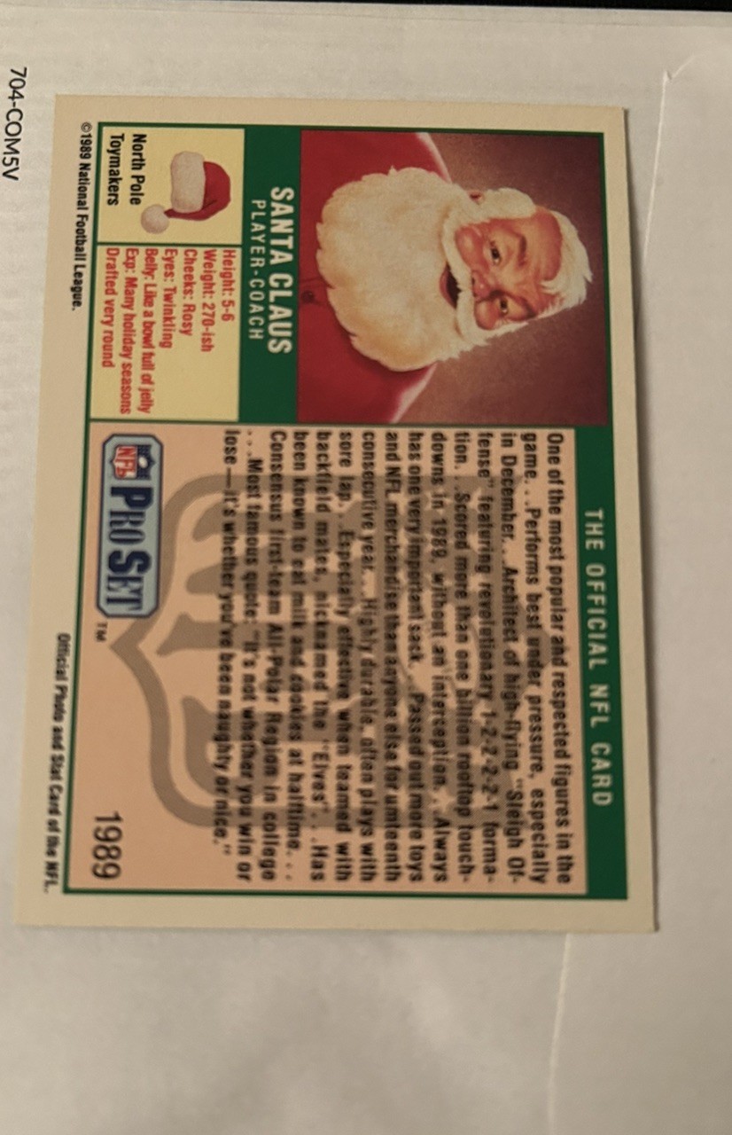 🎅🏻🎄1989 Pro Set Promos SANTA CLAUS #1989 Player COACH SSP RARE card Xmas