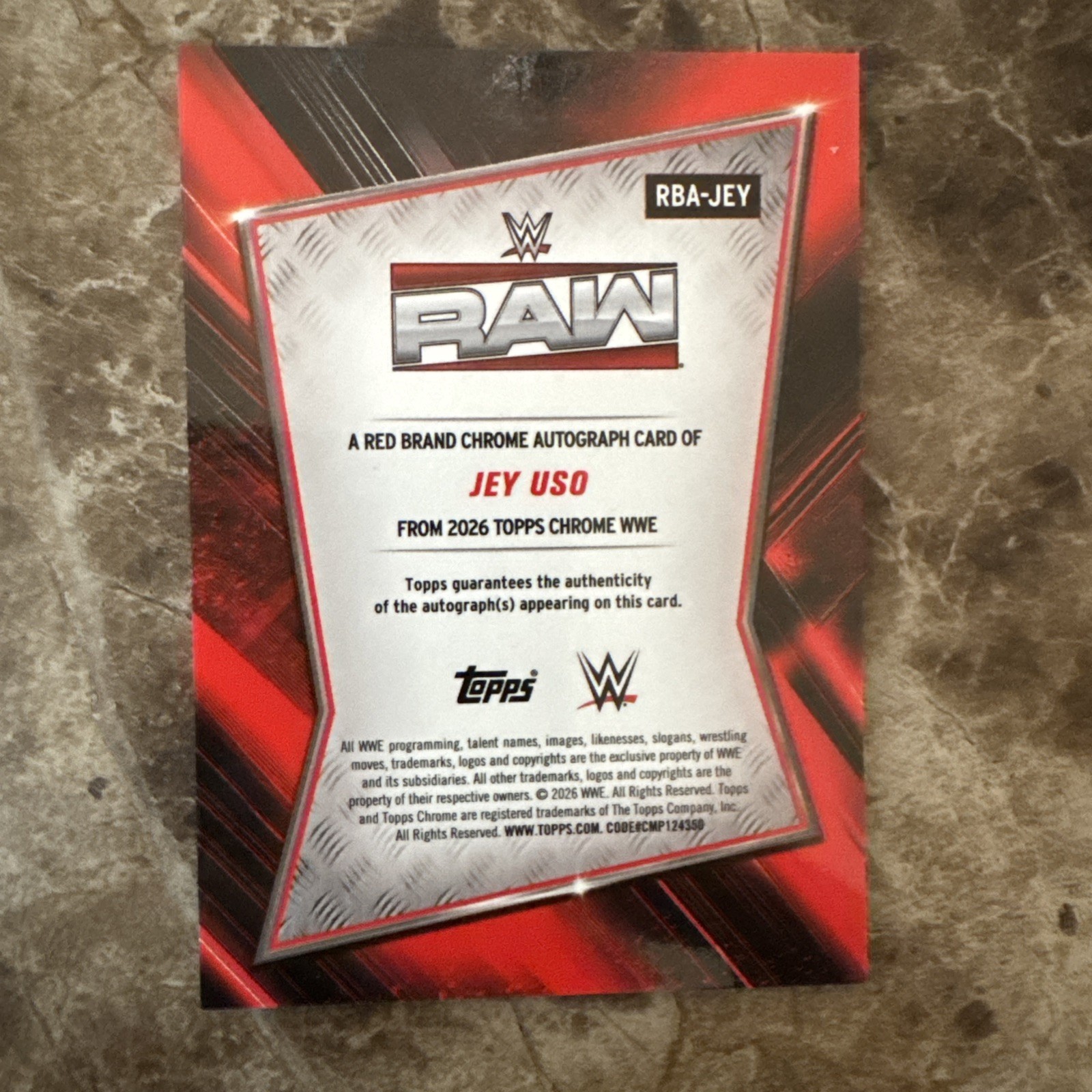 2026 Topps Chrome WWE Jey Uso Red Brand Chrome Auto Autograph #RBA-JEY TZ