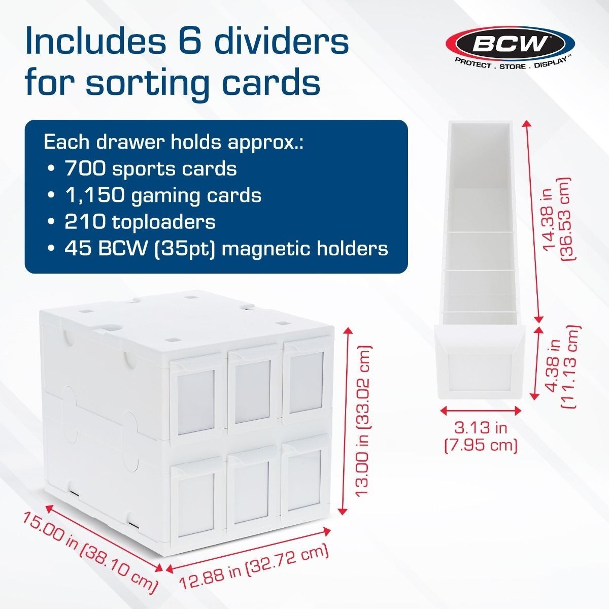 BCW White Card Box Bin 6 Drawers Hold 1000+ Gaming / 700 Sports Card New Catalog