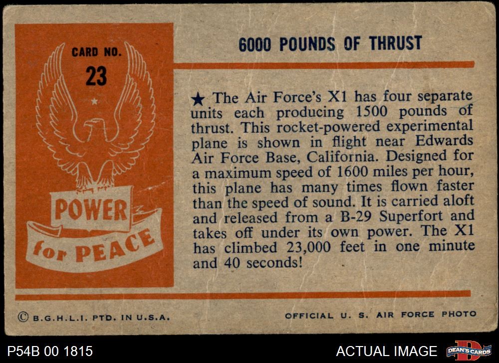 1954 Bowman Power for Peace #23 6000 Pounds of Thrust 1.5 – FAIR