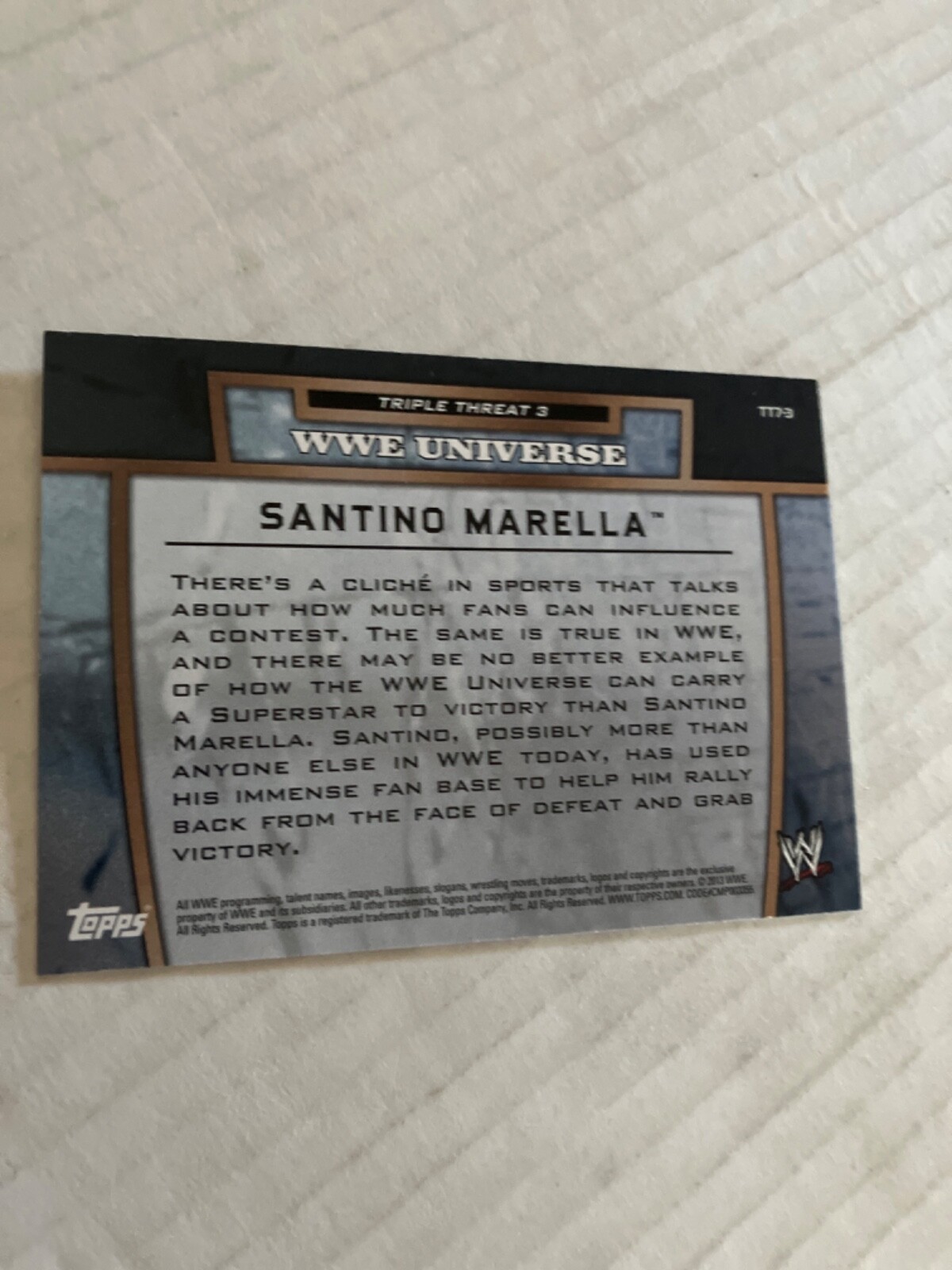 Santino Marella 2013 topps triple threat 3 insert wwe wrestling card see scans