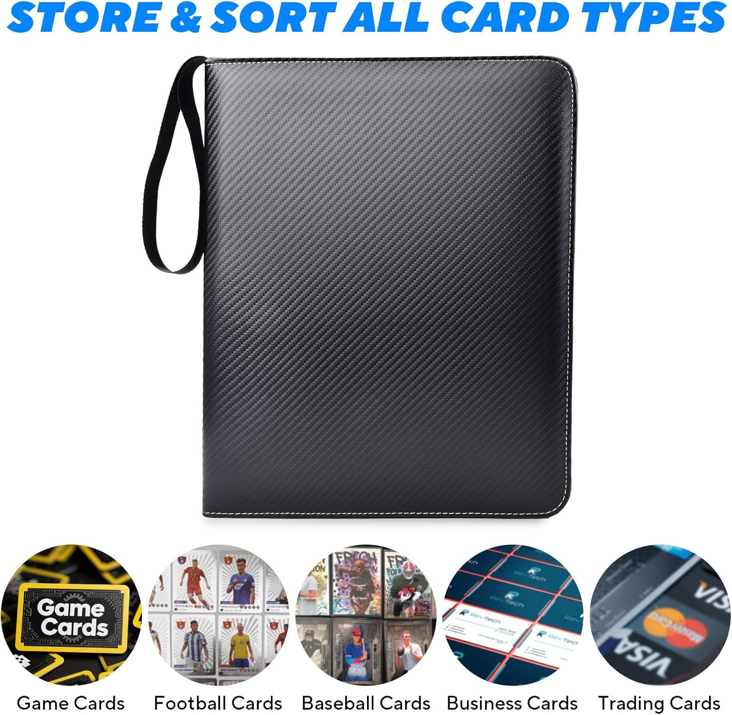 Portable 9-Pocket Trading Card Binder, Holds 1080 Cards with 60 Removable Double