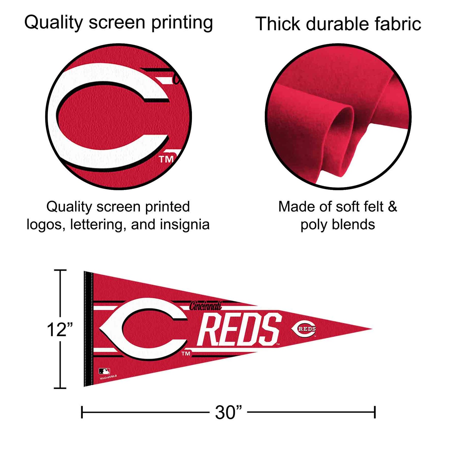 Cincinnati Reds MLB 12 in X 30 in Pennant