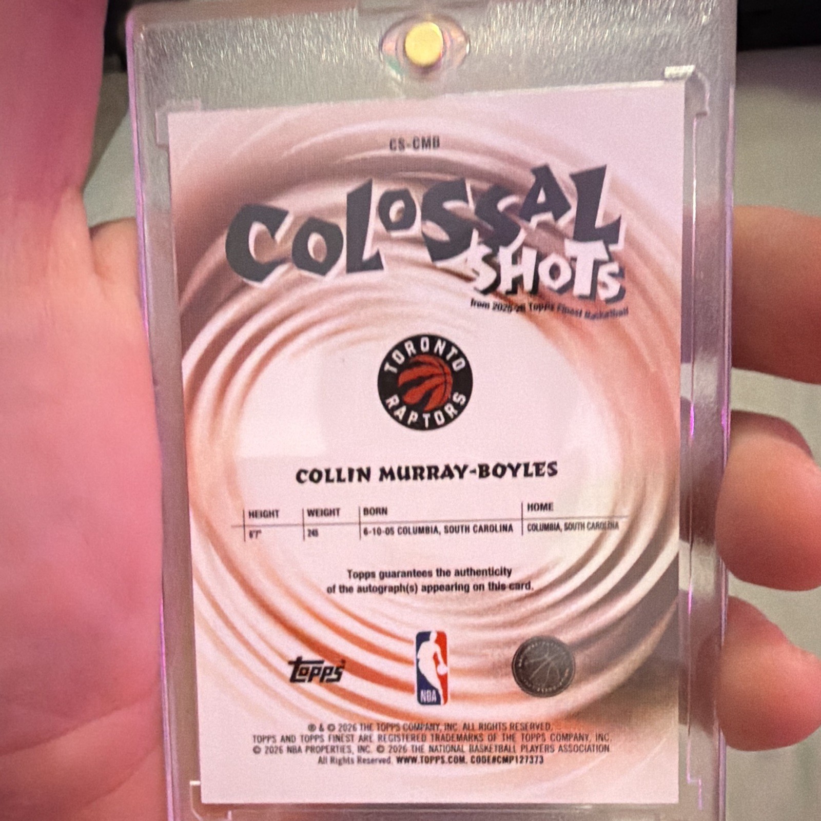 Topps Finest Collin Murray-Boyles Raptors RC Auto Colossal Shots #CS-CMB