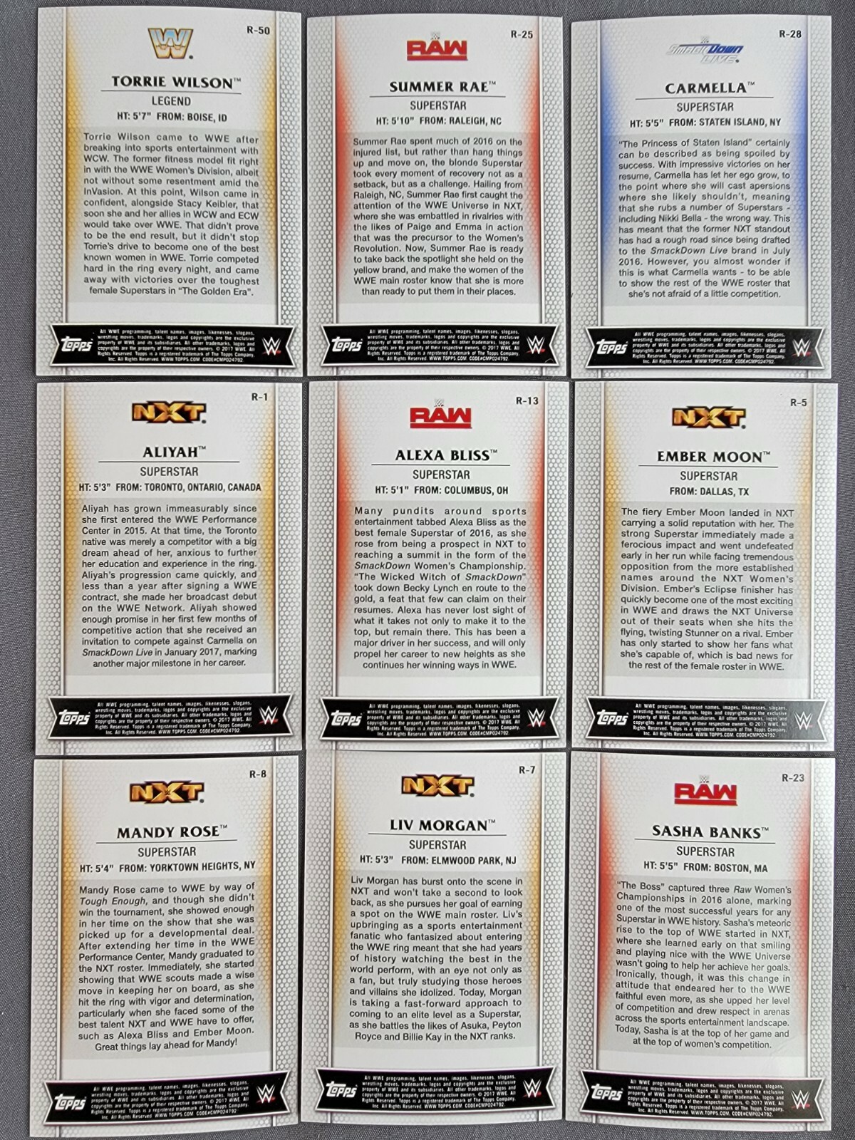 2017 Topps WWE Women’s Division Wrestling Pick Card To Complete (R-1 To R-50)