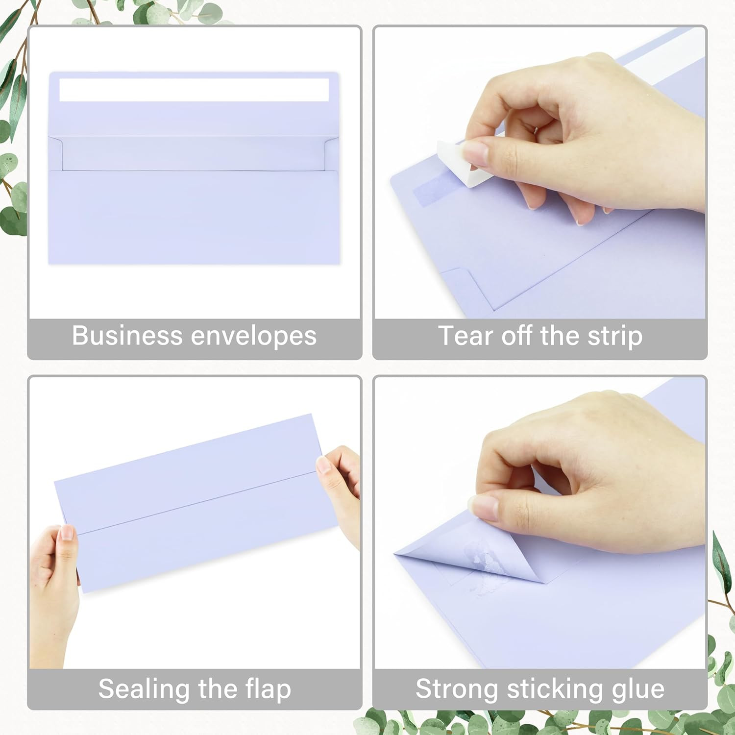 50 Pack #10 Business Envelopes, Self Seal Standard Lavender Envelopes for Secure
