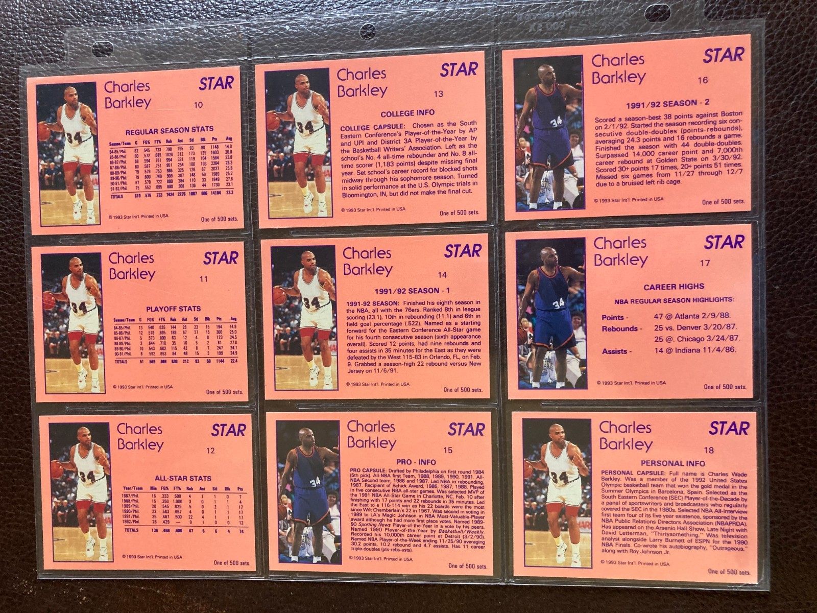 1993 Star Nova 9 card Set Charles Barkley RARE 1/500 Sets