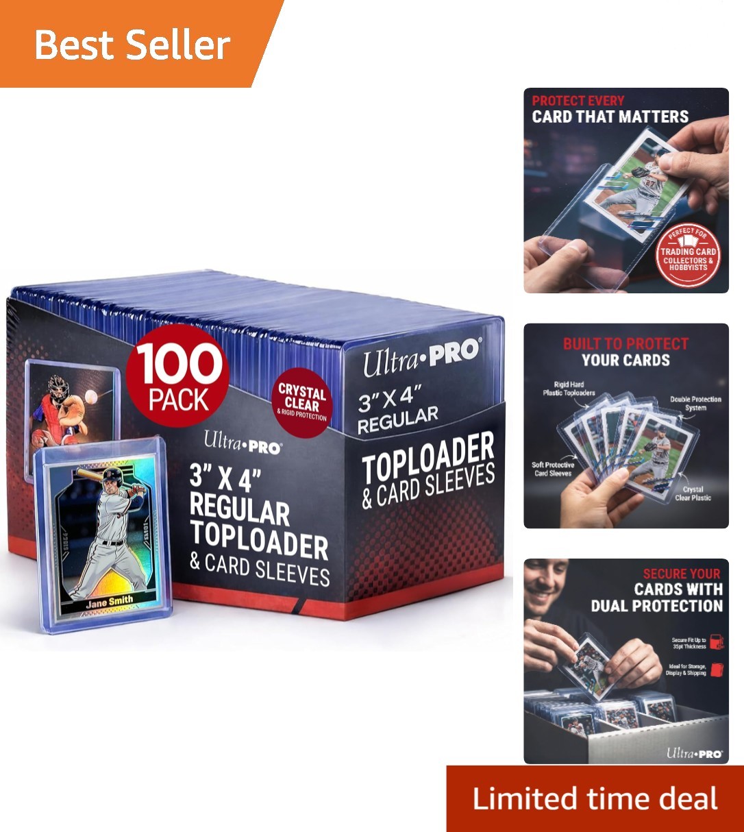 100 Count Ultra Pro 3″ x 4″ Toploaders & Clear Sleeves for Card Safety
