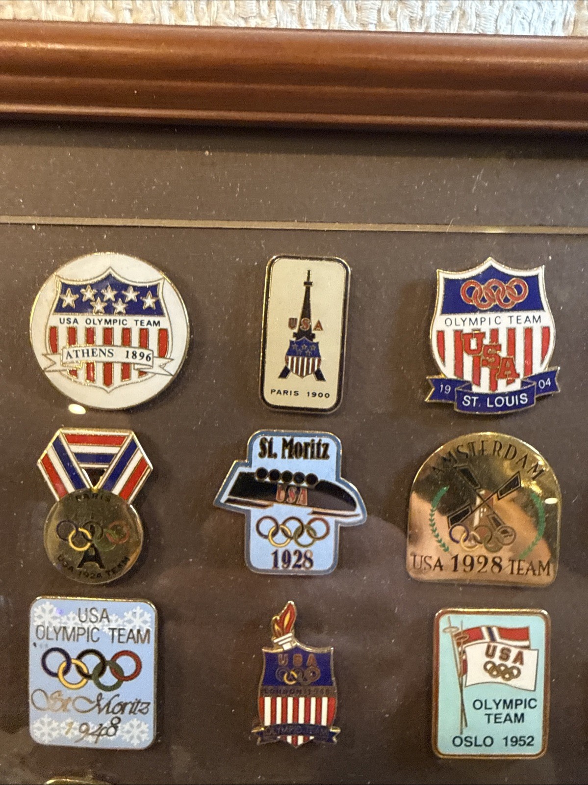 🌟 1996 Atlanta Olympics USA Team Pin Set Framed Commemorative Vintage FREE SHIP