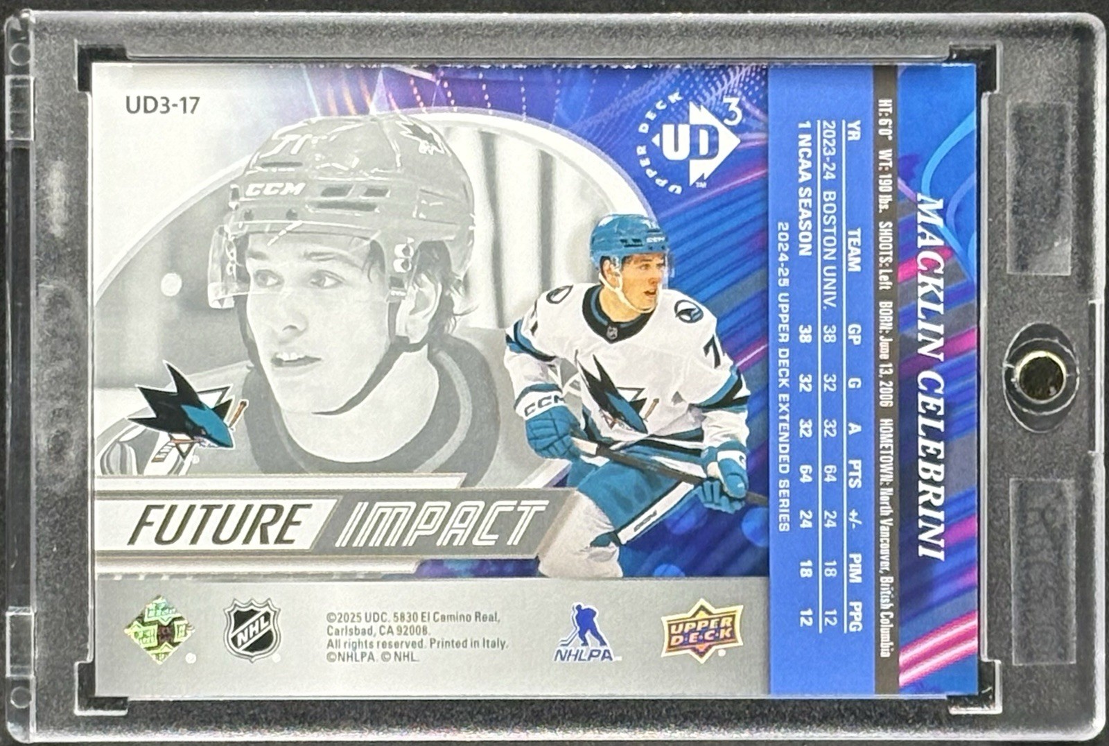Macklin Celebrini RARE ROOKIE RC REFRACTOR INVESTMENT CARD SHARKS ROTY MINT