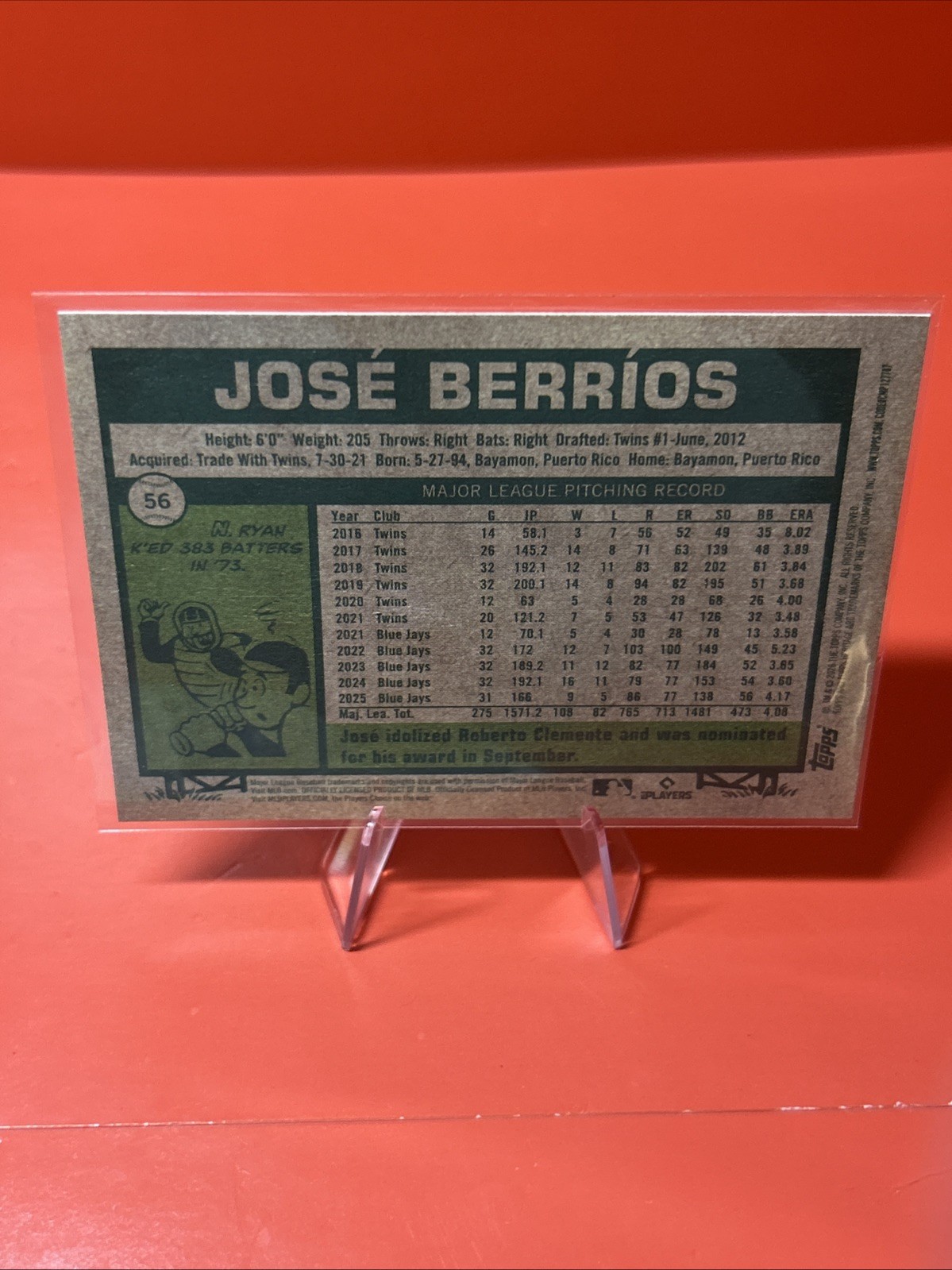 2026 Topps Heritage-José Berríos #56 SP **minor factory error, upper right side