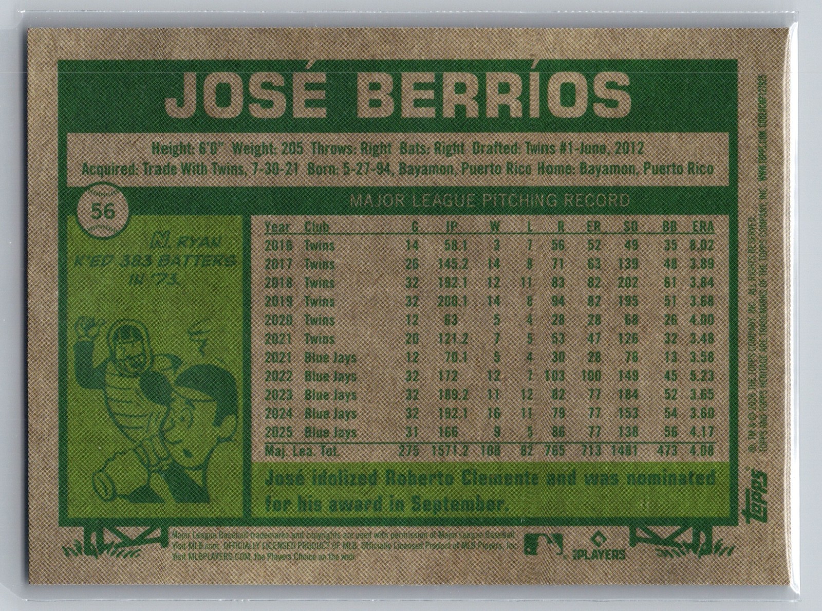José Berríos Chrome 2026 Topps Heritage Blue Jays #56