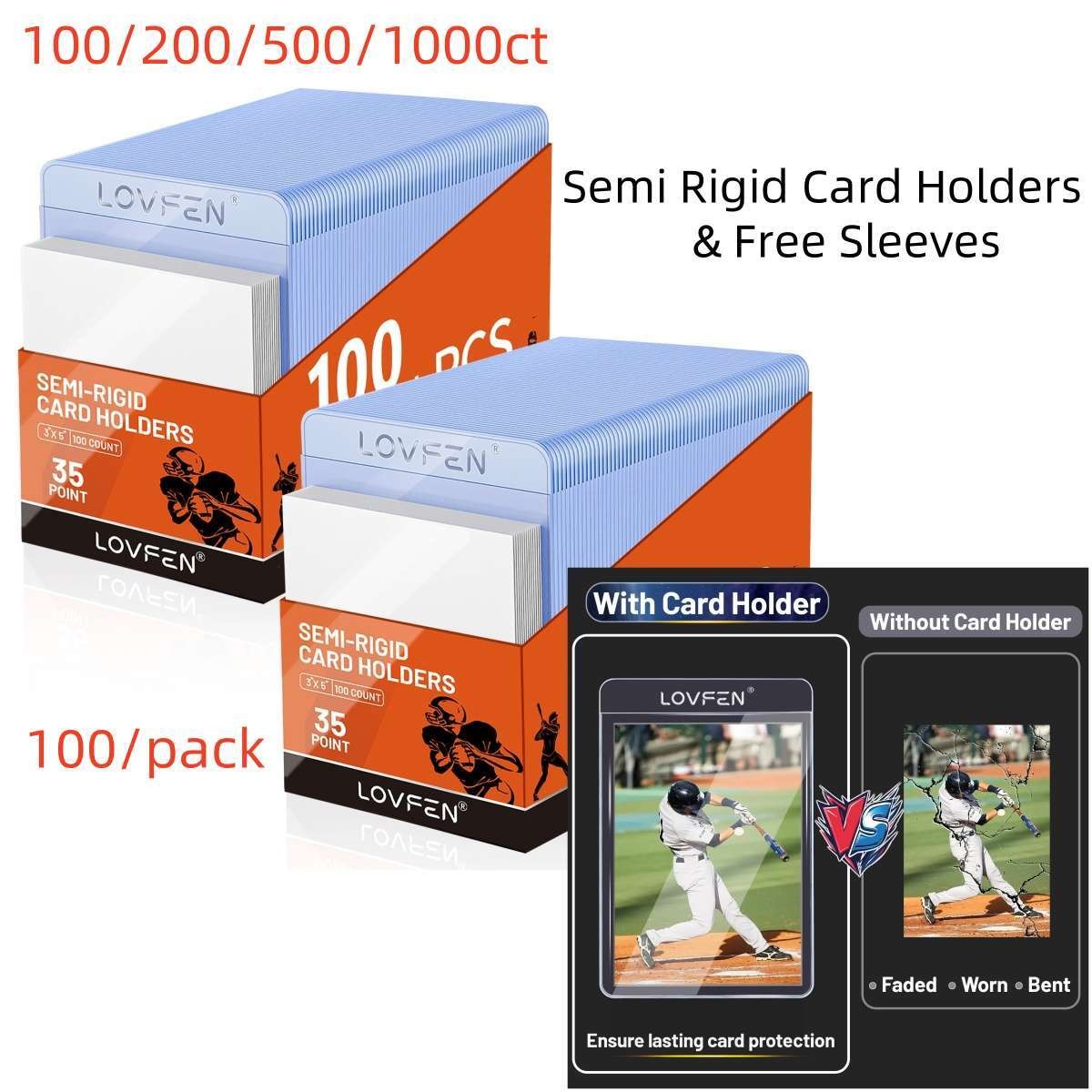 100/500/1000/2000CT PSA Semi Rigid Card Holders & Sleeves For 35pt Trading Cards