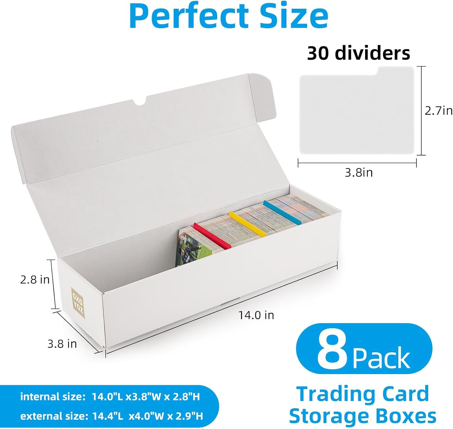 Trading Card Storage Box, 8 Pack 5 Color Dividers 9 Label Stickers 30 Dividers,