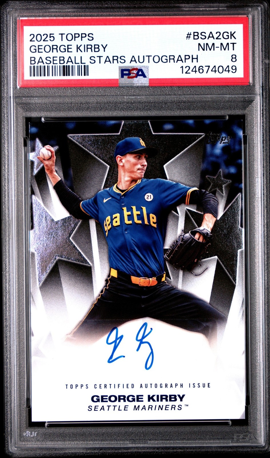 2025 Topps George Kirby Baseball Stars Auto Series 2 PSA 8 Seattle Mariners