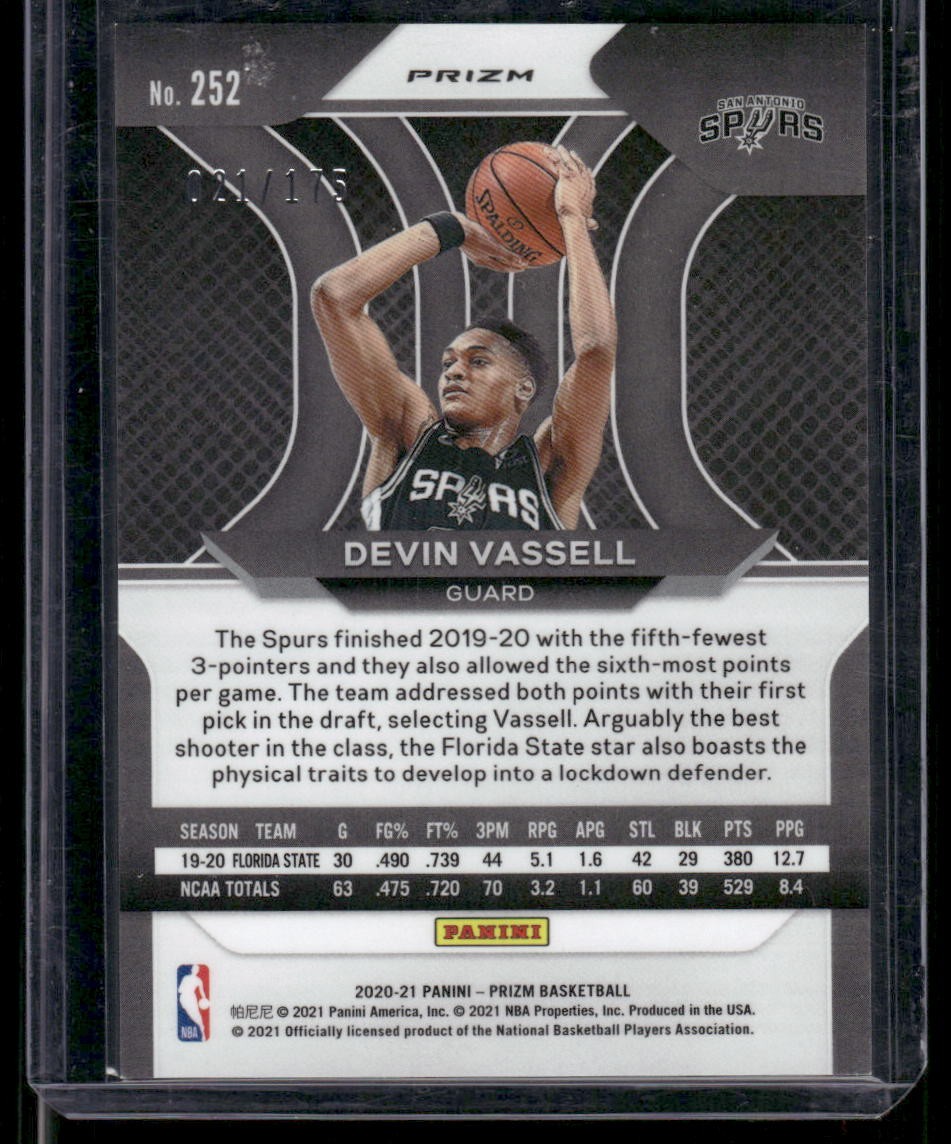 2020-21 Panini Prizm #252 Devin Vassell Fast Break Blue Prizms #/175