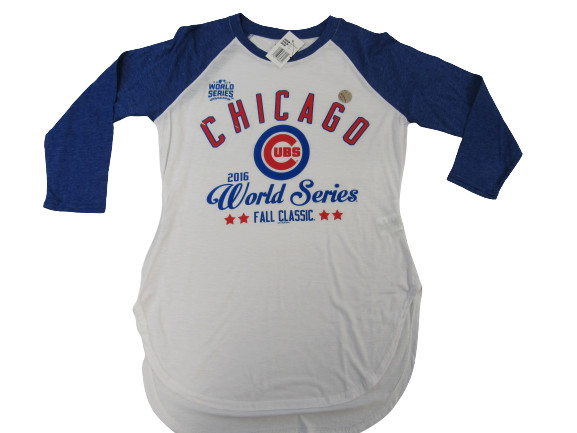New 2016 World Series Champions Chicago Cubs Womens Sizes S-M-L-XL Raglan Shirt