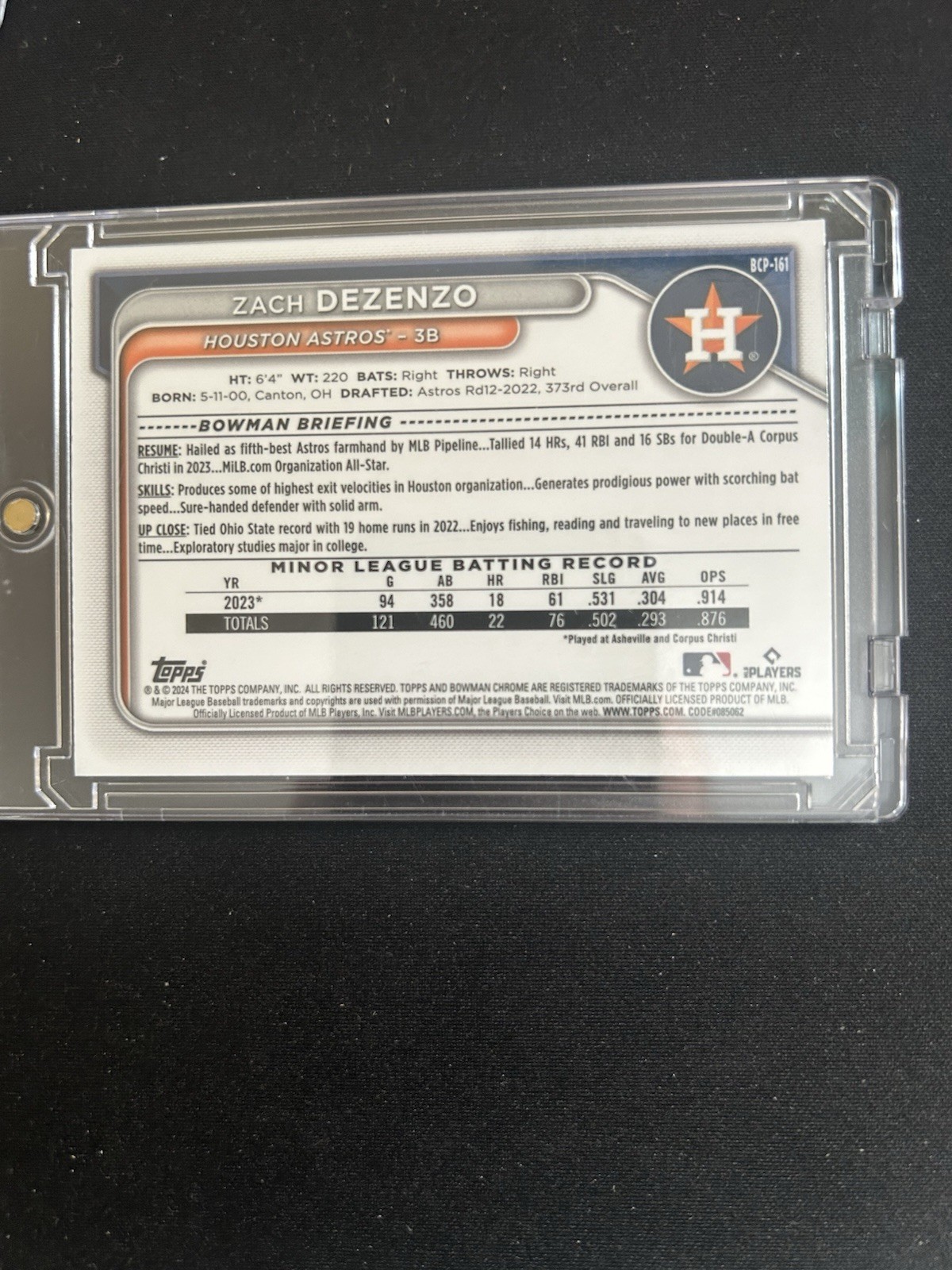 2024 Bowman Chrome Prospect Zach Dezenzo #BCP-161 Green Reptilian Refractor /99