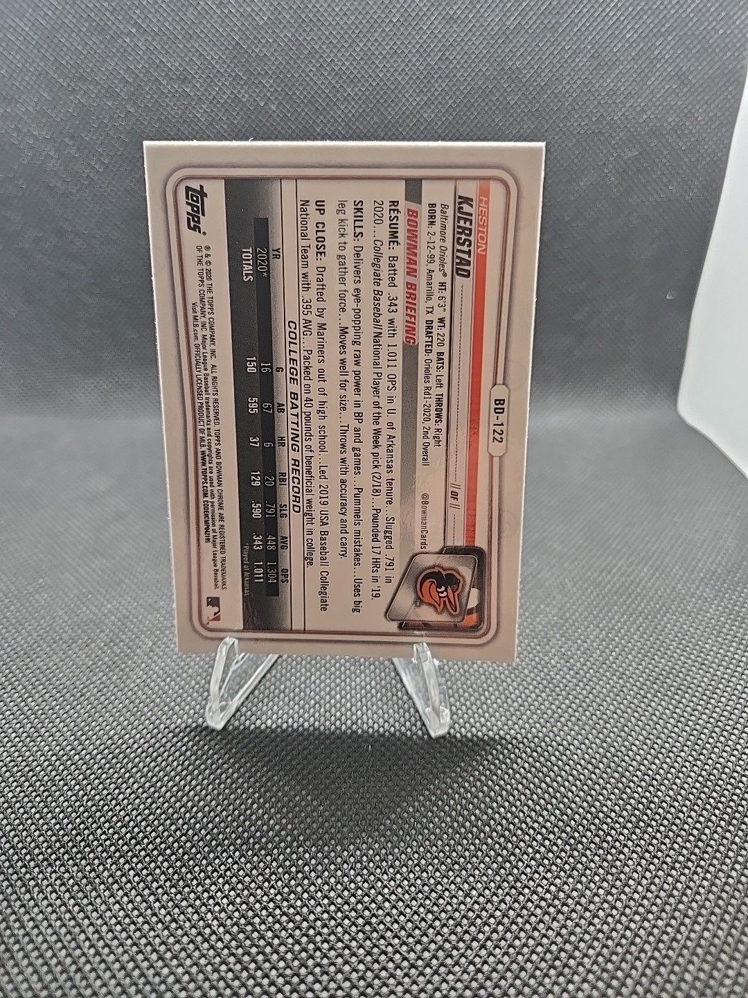 2020 Bowman Draft – Chrome Heston Kjerstad #BD-122 Batting (RC) Orioles
