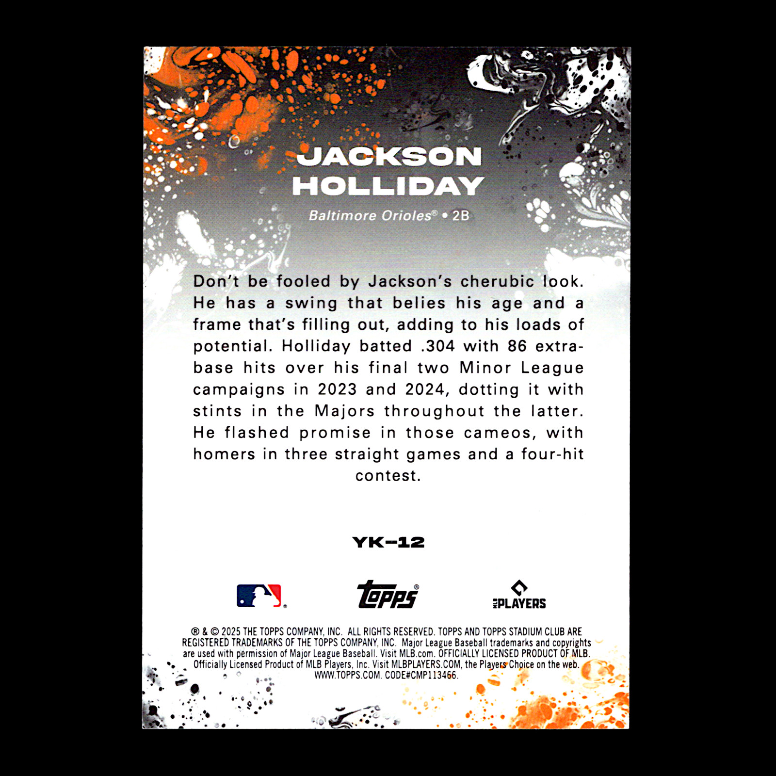 2025 Topps Stadium Club Jackson Holliday Yours for the Taking Gold Orioles 11/50