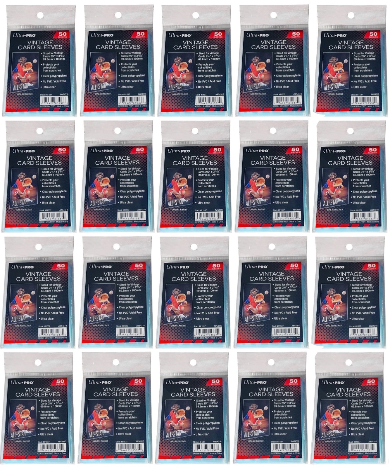 1000 Ultra Pro Vintage Card Sleeves Bowman 1952-1956 Topps Baseball NEW Soft